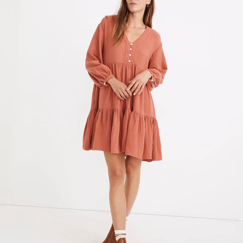 Madewell Deep Rose Lightspun Colette‎ Gauzey Mini Dress Size 8